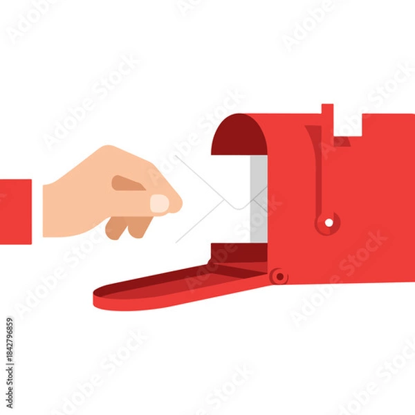 Obraz Hand Inserting Envelope into Red Mailbox.