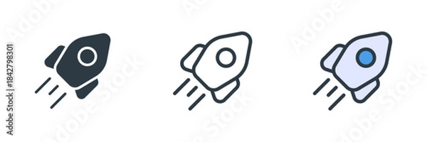 Obraz rocket icon set vector illustration. line, glyph, color symbol isolated on white background