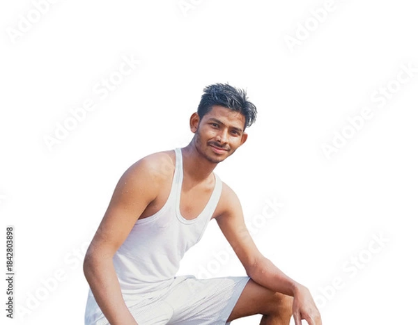 Obraz Young Man Sitting Casually on Minimalist