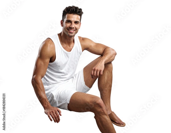 Obraz Room - Young Man Sitting Casually with One Arm Resting on Chair Back