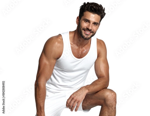 Obraz Young Man Sitting on Steps with Casual Urban Style