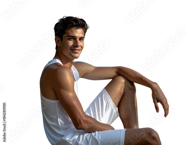 Obraz Young Man Sitting with One Hand Resting Under Chin