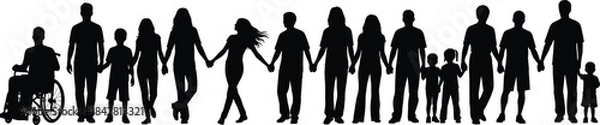 Obraz Diversity and Inclusion Family Community Silhouettes Holding Hands Together Representing Teamwork, Unity, Support, and Global Human 