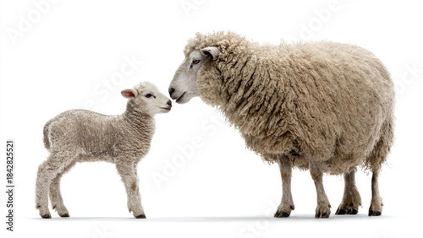 Obraz Sheep and Lamb on White Background