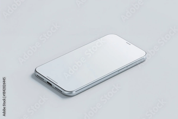 Obraz Silver smartphone with bright white screen on light gray background