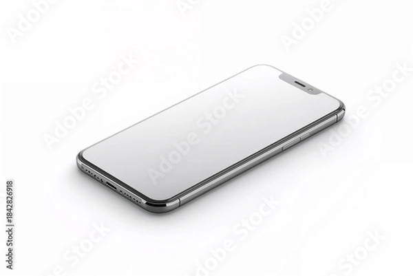Obraz Silver smartphone with white blank screen on white background