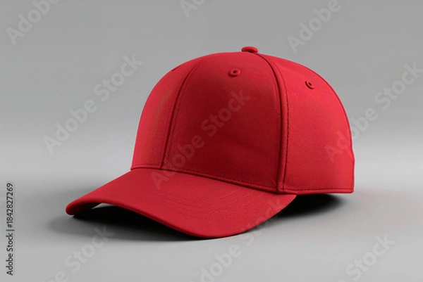 Obraz Textured Red Baseball Cap on Gray Studio Background