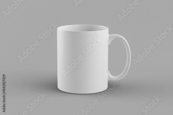 Obraz White Ceramic Mug Facing Right on a Gray Background