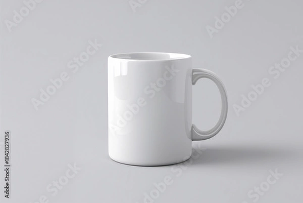 Obraz White Ceramic Mug with Handle on a Light Gray Background