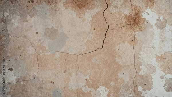 Fototapeta Aged wall texture with cracks and stains, old surface background, rustic weathered wall pattern.