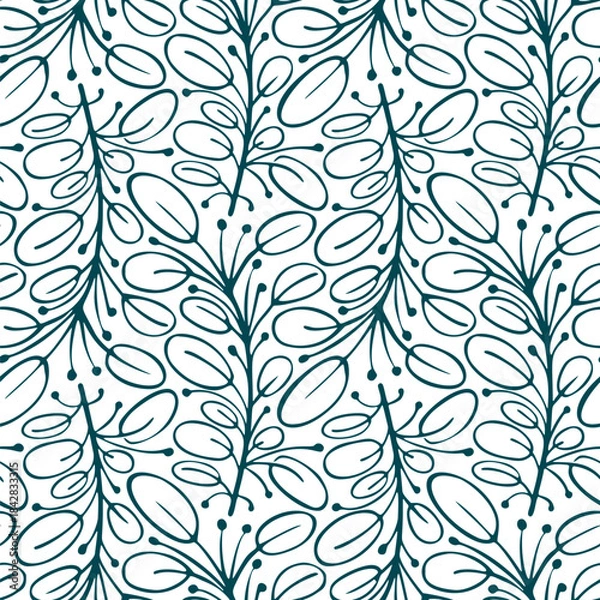 Obraz Black and White seamless pattern with leaves. Vector illustration.