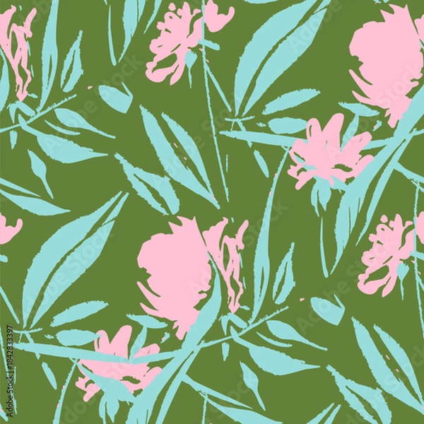 Obraz Seamless pattern  with flowers in doodle style. Vector illustration.