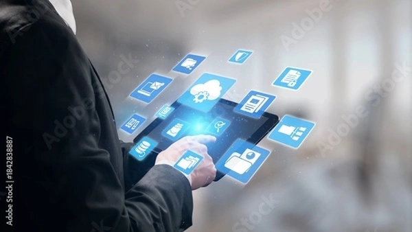 Fototapeta Concept design of managing online documents with cloud storage, digital file management, and secure sharing. Online documents improve workflow, online documents enhance security. Gist