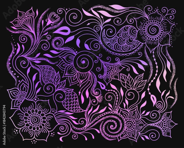 Obraz Purple Gradient Floral Pattern on Black