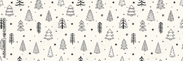 Obraz Colourful Christmas tree pattern with hand drawn decorations. Holiday background design. Vector illustration