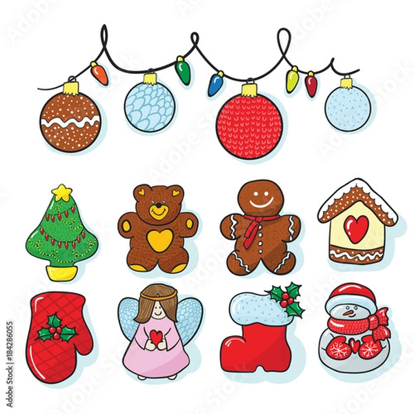 Fototapeta Set of christmas decoration hand draw