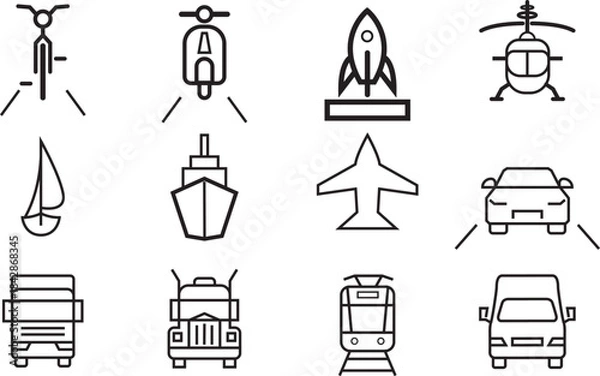 Fototapeta transportation icons set front view