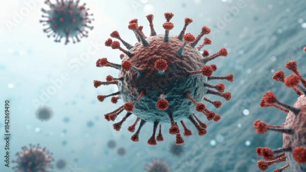 Obraz Airborne Virus Particles Concept. Viral aerosols expanding in minimal gradient, showcasing intricate details of virus structure