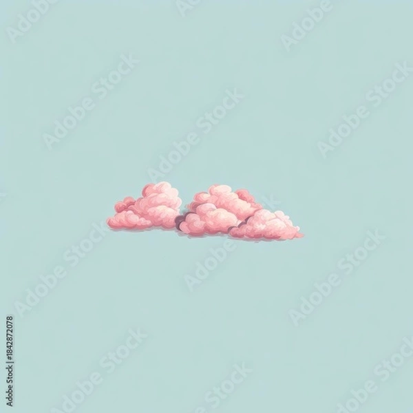 Obraz Two pink fluffy clouds float against a light blue, minimalist backdrop