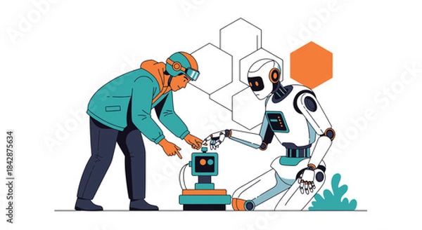 Obraz Innovating future technology illustrating human and robot collaboration for advanced solutions