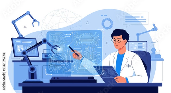 Obraz Innovating the future engineer using robotic arms to program a futuristic circuit board
