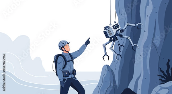 Obraz Innovative collaboration between human and machine for dangerous geological exploration