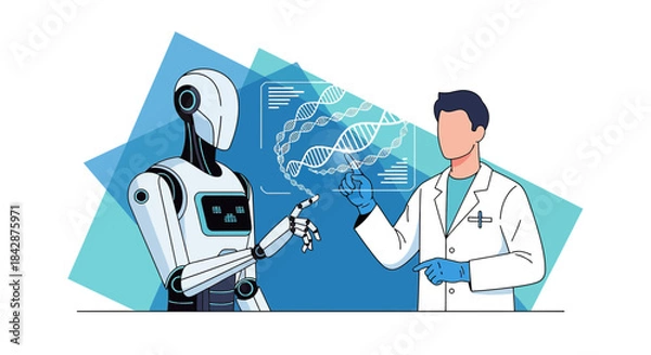 Obraz Innovative collaboration: Robot and scientist advance genetic research through advanced interaction