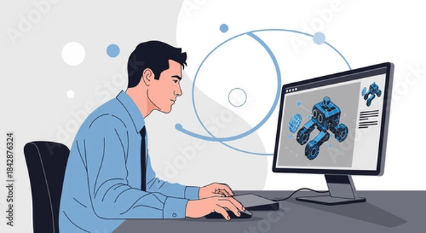 Obraz Innovative engineer using cad software to design advanced robotics mechanism prototype