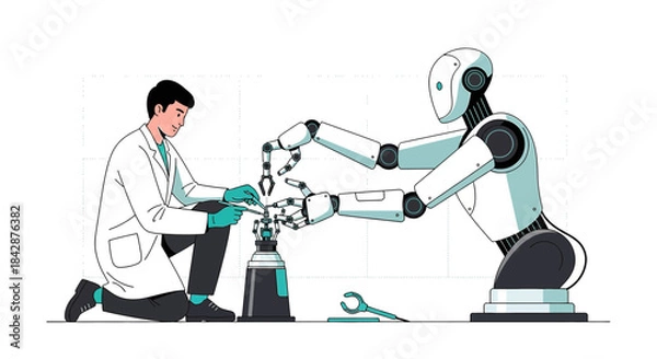 Obraz Innovative engineering and artificial intelligence: A scientist working on a robot design