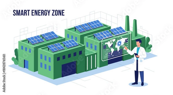 Obraz Innovative isometric illustration depicting a smart energy zone powered by renewable solar