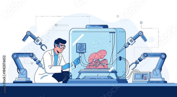 Obraz Innovative neurological research using advanced robotics and bioprinting technology to study brain