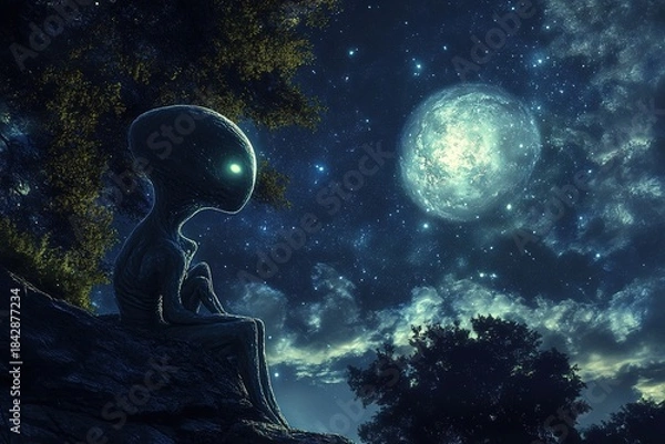 Obraz alien lifeform glowing softly beneath alien night skies