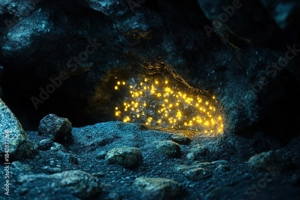 Obraz alien lifeform glowing softly in a dark alien cave