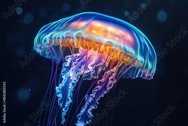 Obraz floating alien jellyfish with pulsating neon colors