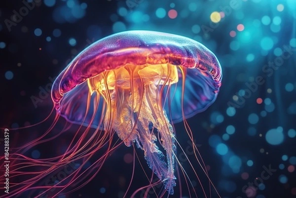 Obraz floating alien jellyfish with pulsating neon colors