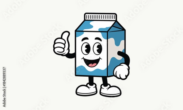 Fototapeta Cartoon milk carton character giving a thumbs up