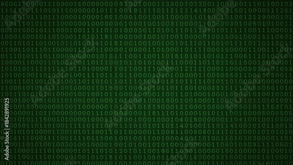 Obraz Binary code pattern with green digits on a black background, representing digital data or computer code.