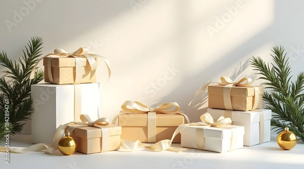 Obraz Elegant Festive Flatlay with Ornaments