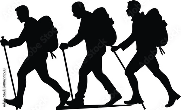 Obraz Group Hiking Silhouette Vector Transparent Background