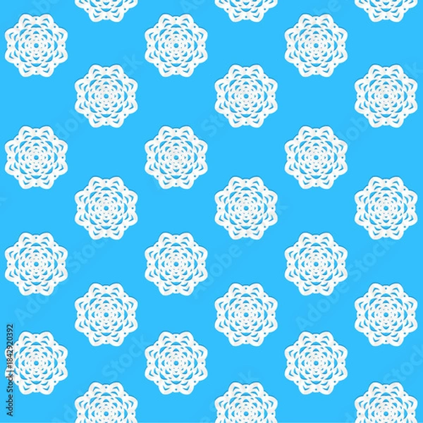 Obraz Seamless winter pattern from white applique snowflake on blue background