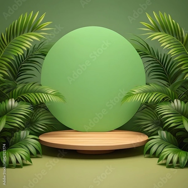Obraz Tropical podium display with green backdrop