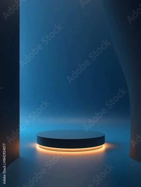 Obraz Dark blue podium with orange glow