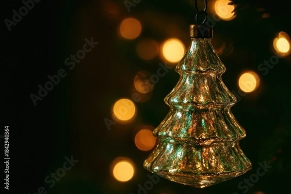 Fototapeta A Christmas tree ornament hangs from a tree