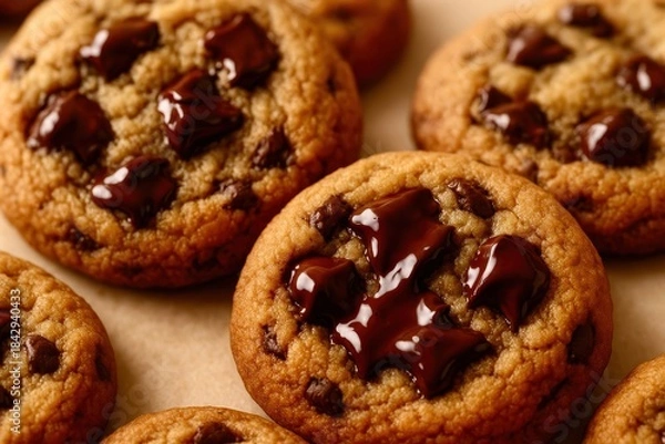 Fototapeta A plate of chocolate chip cookies with chocolate icing