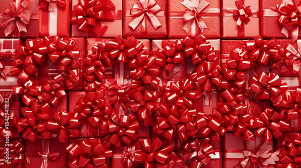 Obraz Red Gift Boxes with Bows Pattern