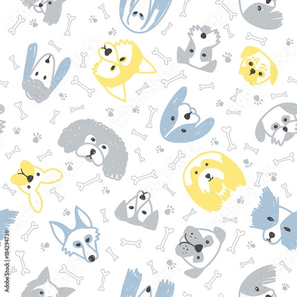 Fototapeta Vector seamless pattern with dogs