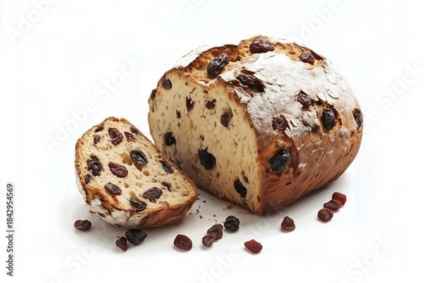 Obraz Raisin bread loaf isolated on white background.