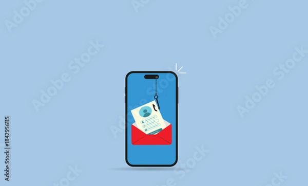 Obraz Phishing attack.Hooked login form pulled from an open envelope by a fishhook, symbolizing hacker credential theft and deceptive phishing email.
