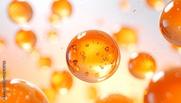 Fototapeta オレンジのグラデーション とろける美容液テクスチャーと水滴のマクロアート ジェネレーティAI