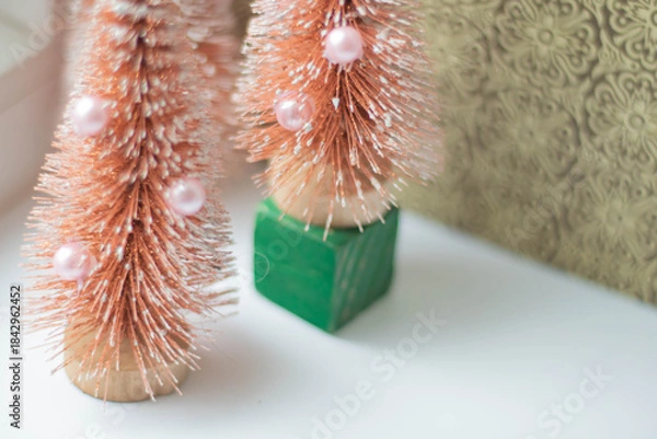 Fototapeta Toy Christmas tree in a vintage soft focus filter, horizontal shot